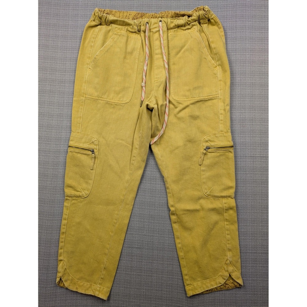 Pilcro Cargo Pants Womens Large Yellow Twill Elastic Waist Pockets Crop Casual